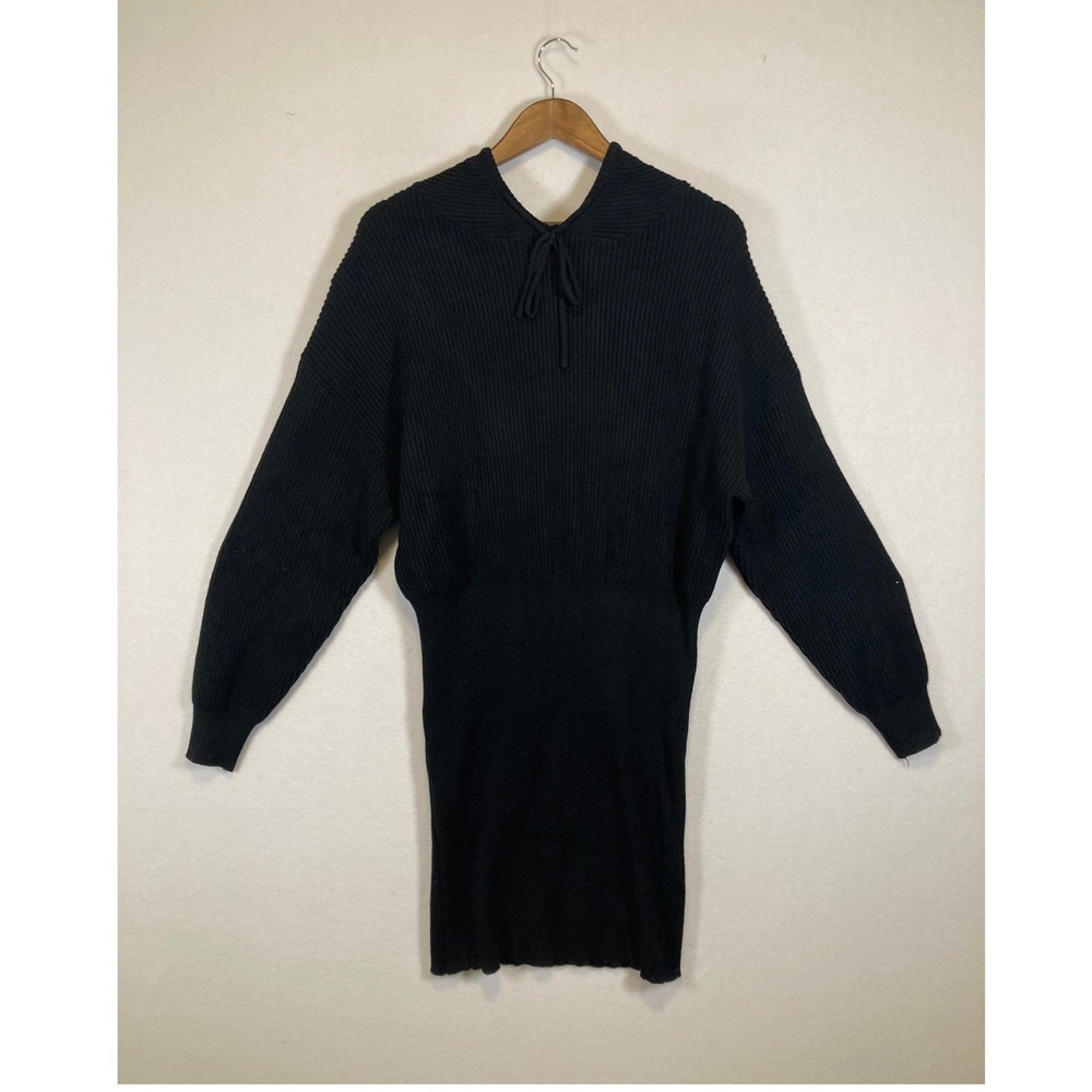 PRETTYGARDEN Sweater Dress Women Large Black Ribbed Hooded Bodycon Cinched Waist